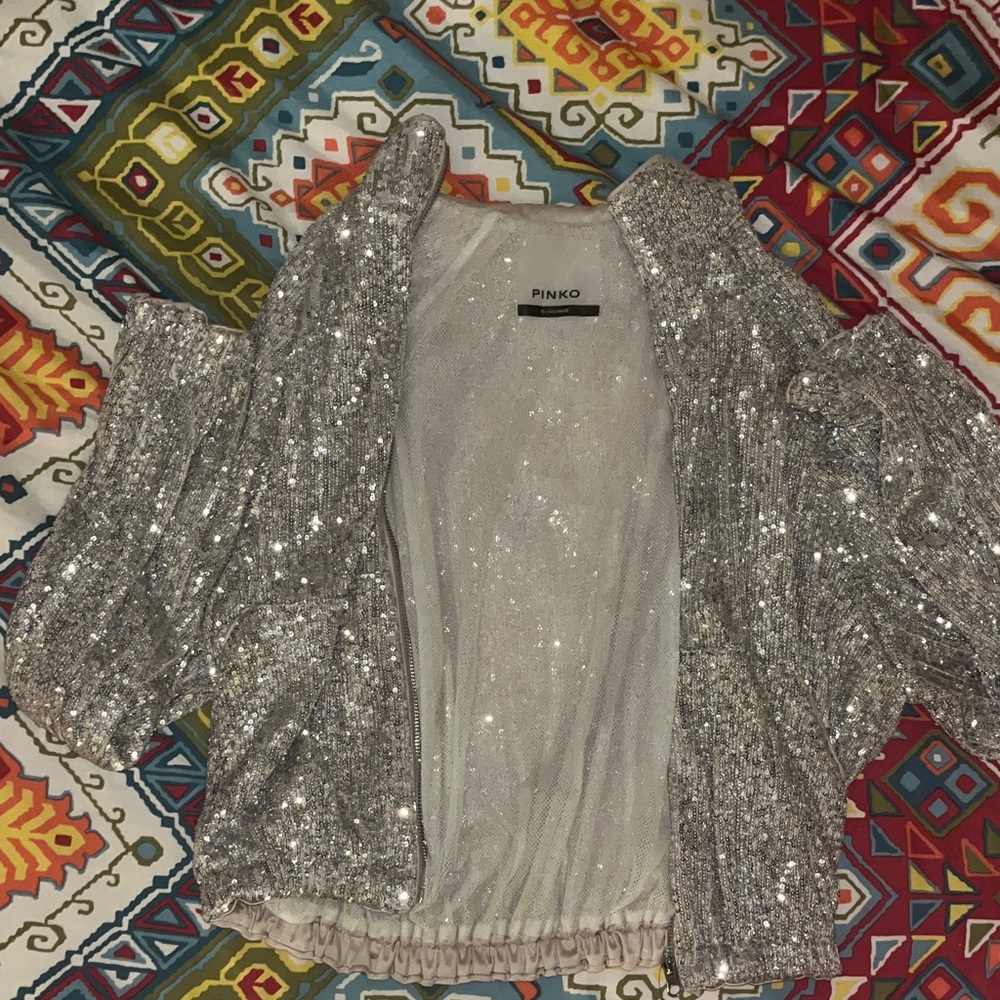 Pinko Glittering Silver Sequin Top